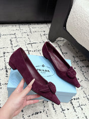 PRADA 26S POINTED-TOE BALLET IN BURGUNDY SUEDE