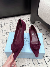 PRADA 26S POINTED-TOE BALLET IN BURGUNDY SUEDE