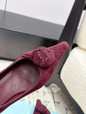PRADA 26S POINTED-TOE BALLET IN BURGUNDY SUEDE