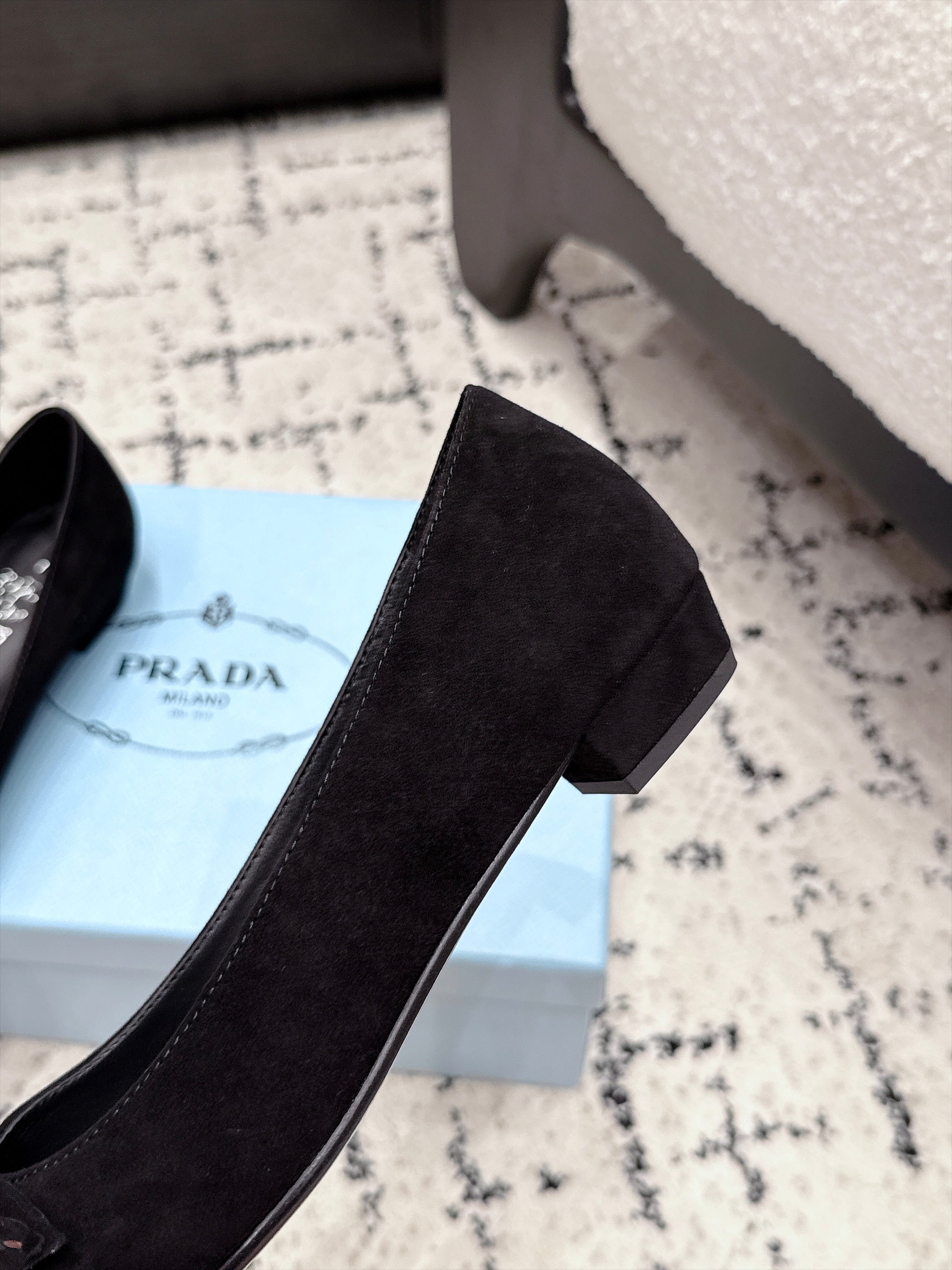 PRADA 26S POINTED-TOE BALLET IN BLACK SUEDE