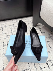 PRADA 26S POINTED-TOE BALLET IN BLACK SUEDE