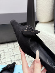 PRADA 26S POINTED-TOE BALLET IN BLACK SUEDE