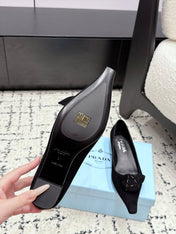 PRADA 26S POINTED-TOE BALLET IN BLACK SUEDE