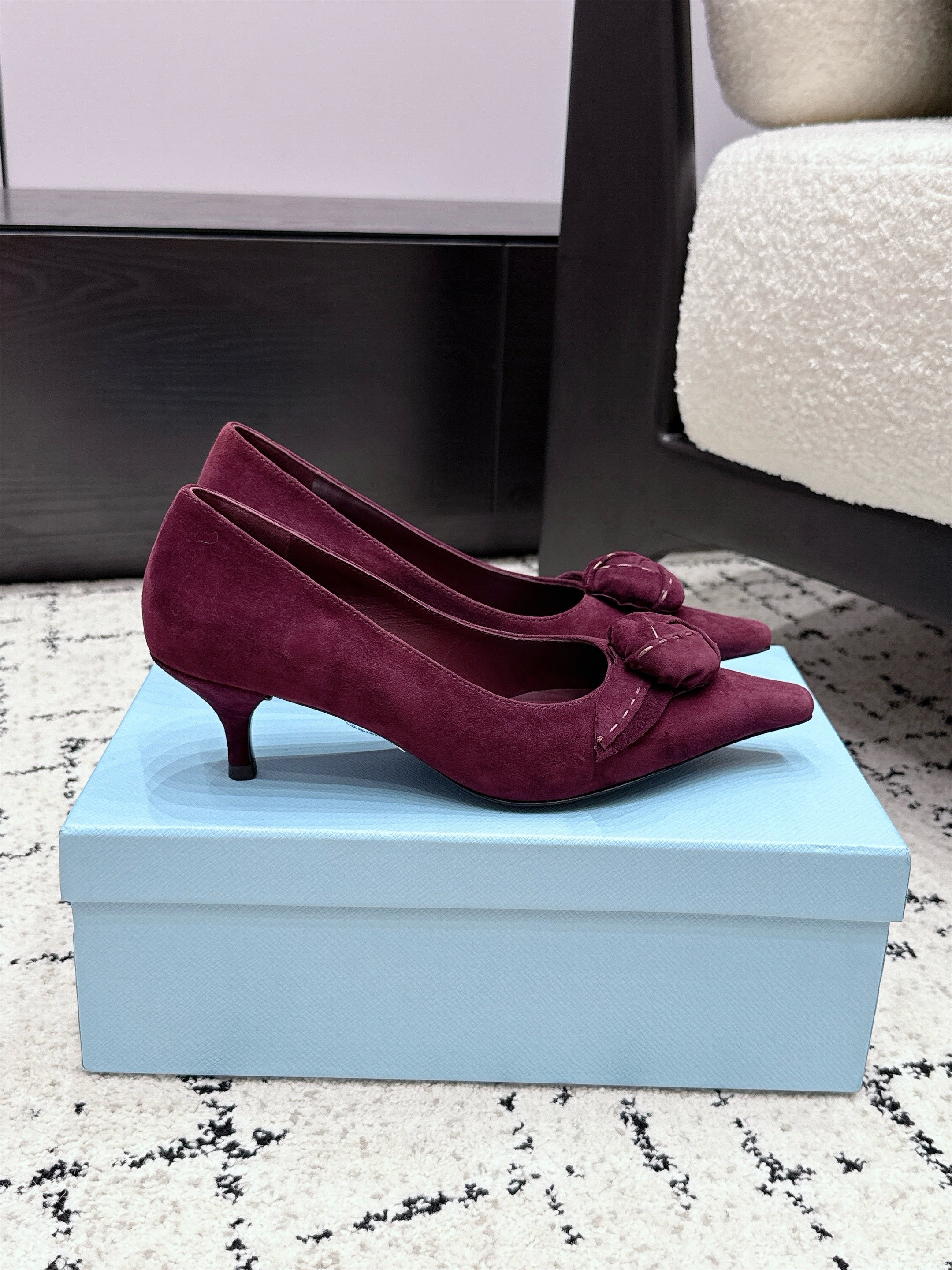 PRADA 26S HIGH HEELS 55 MM IN BURGUNDY SUEDE