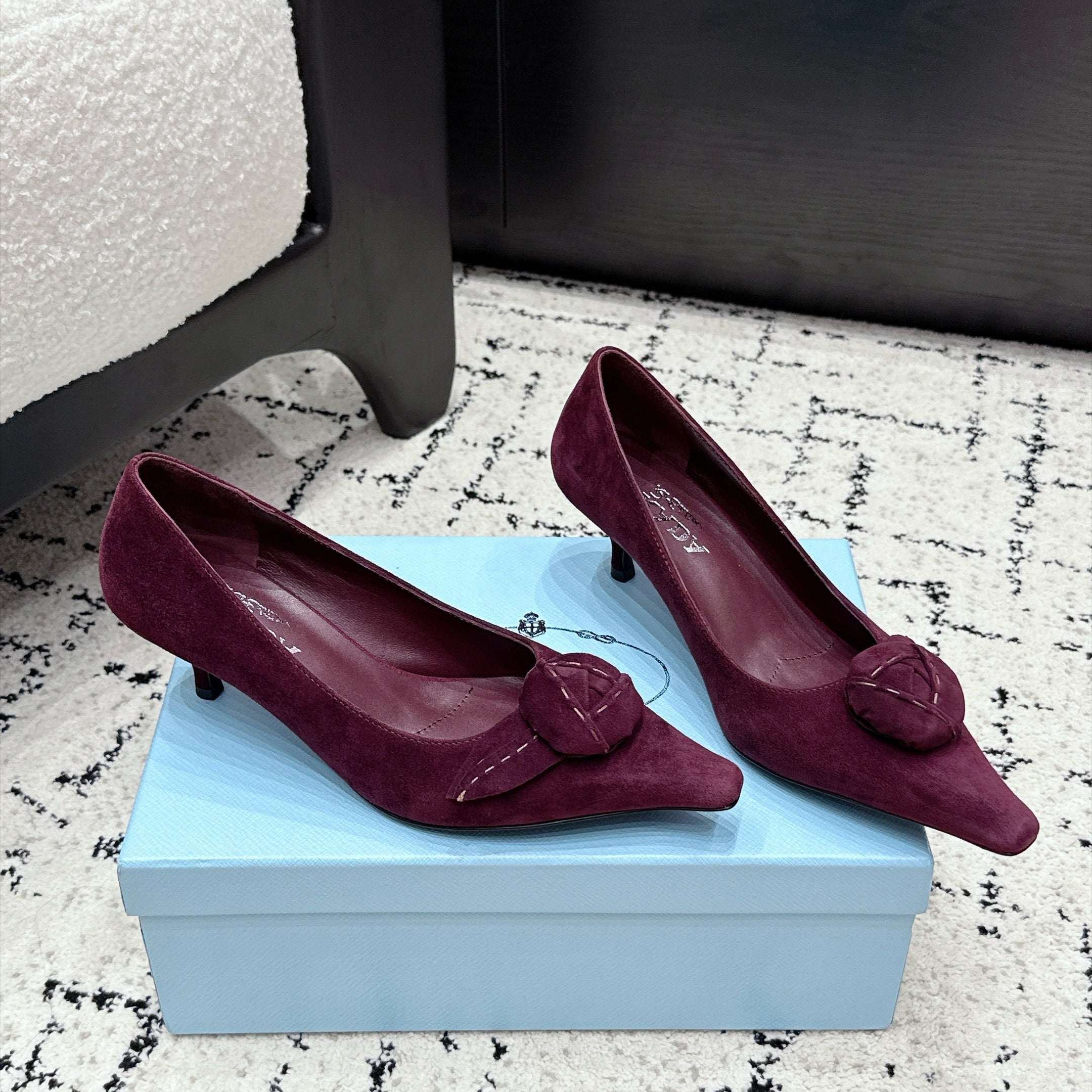 PRADA 26S HIGH HEELS 55 MM IN BURGUNDY SUEDE