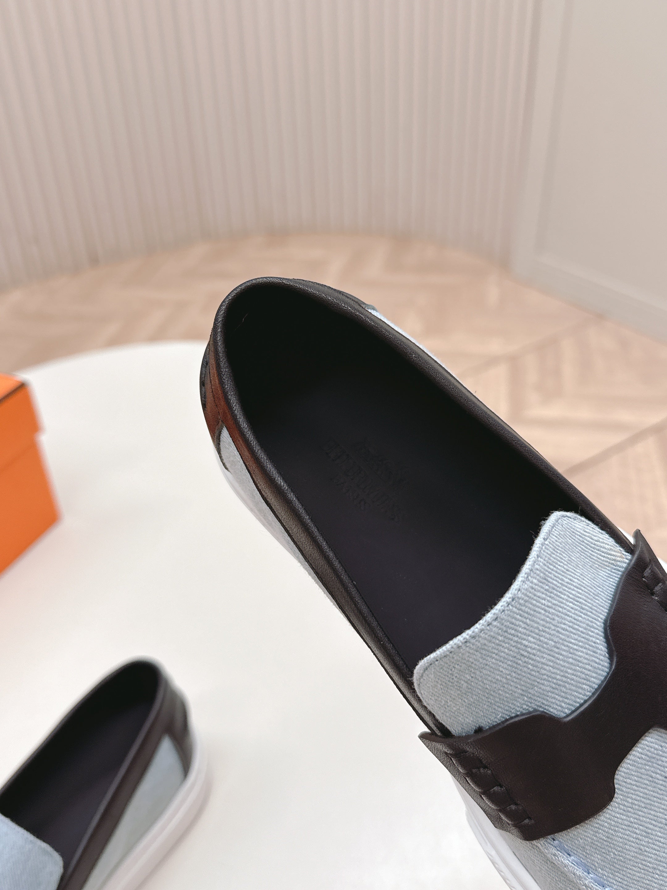 HM 25S SLIP-ON IN BLUE DENIM AND BLACK LAMBSKIN