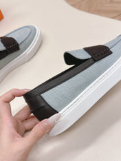 HM 25S SLIP-ON IN BLUE DENIM AND BLACK LAMBSKIN