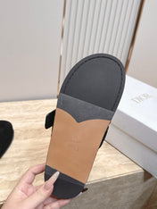 DIOR 26S BUCKLE MULE LOAFERS IN BLACK SUEDE GOLD HARDWARE