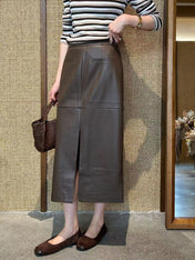 HERMES 26S LEATHER MIDI SKIRT 834