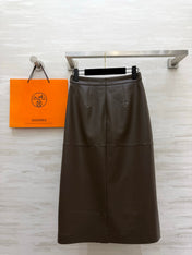 HERMES 26S LEATHER MIDI SKIRT 834