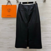 HERMES 26S LEATHER MIDI SKIRT 833