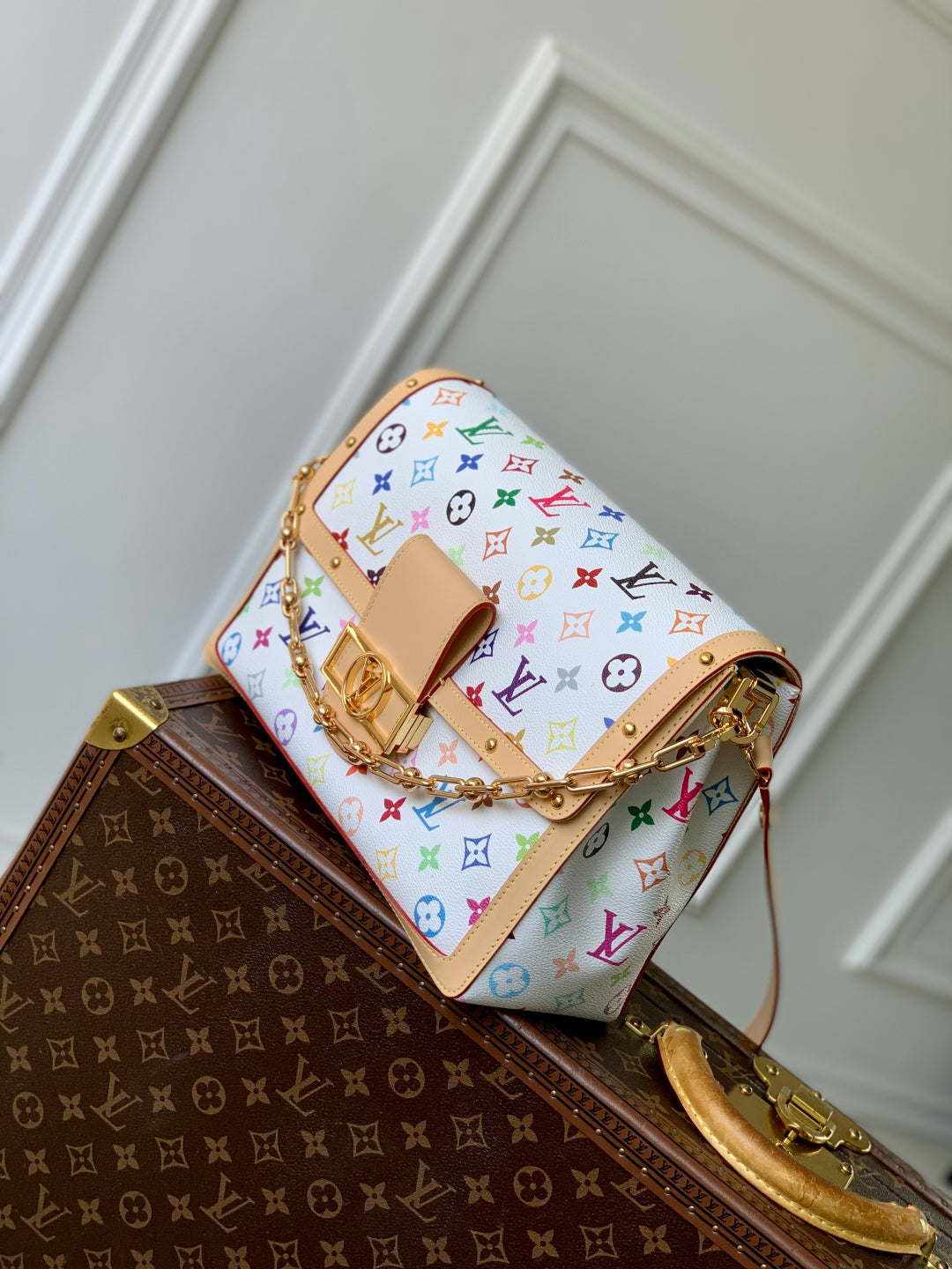 LV x TM DAUPHINE SOFT 28 IN COLORFUL MONOGRAM PATTERN AND WHITE COATED CANVAS