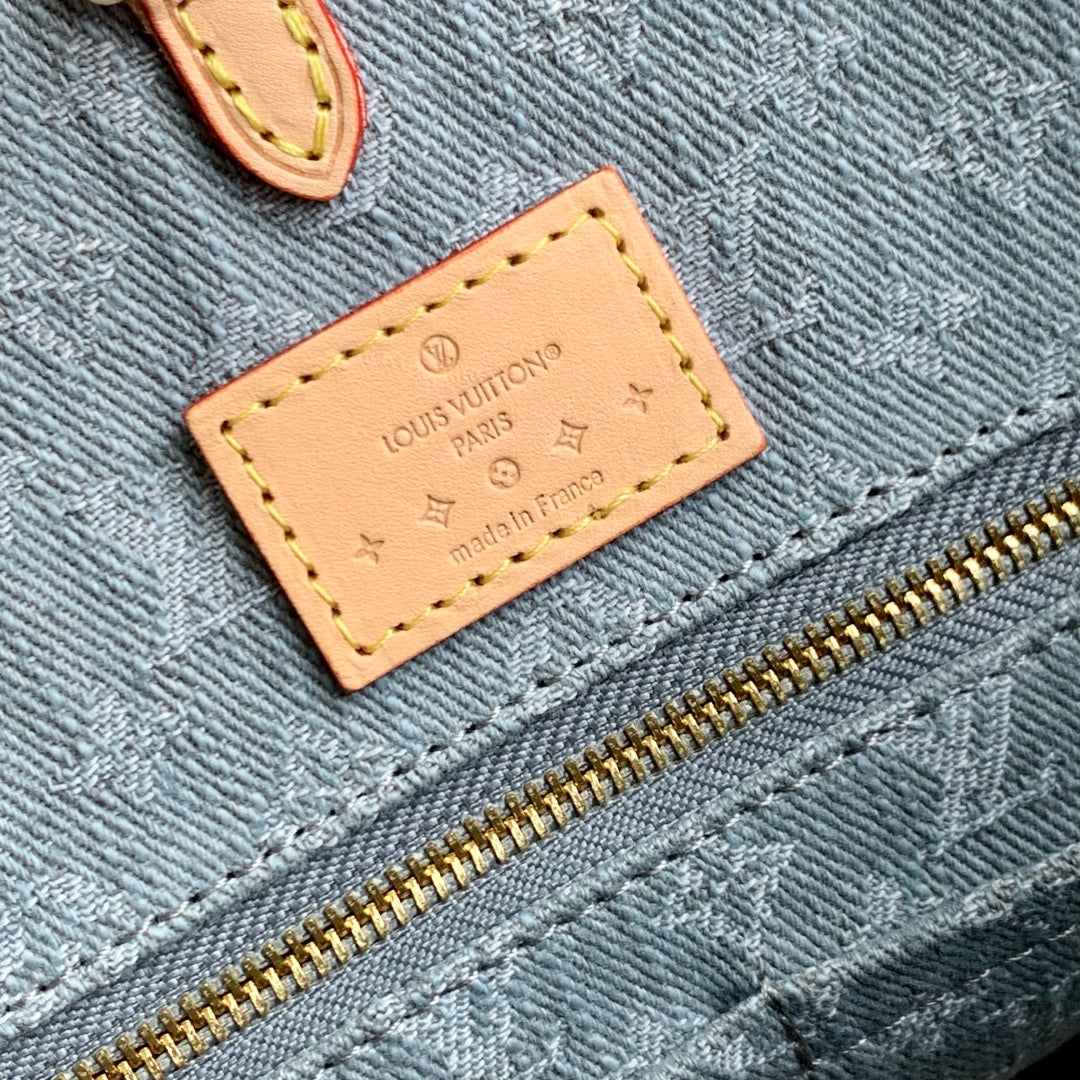 ONTHEGO ORGANIZER 35 IN GREY MONOGRAM DENIM LIGHT BROWN CALFSKIN