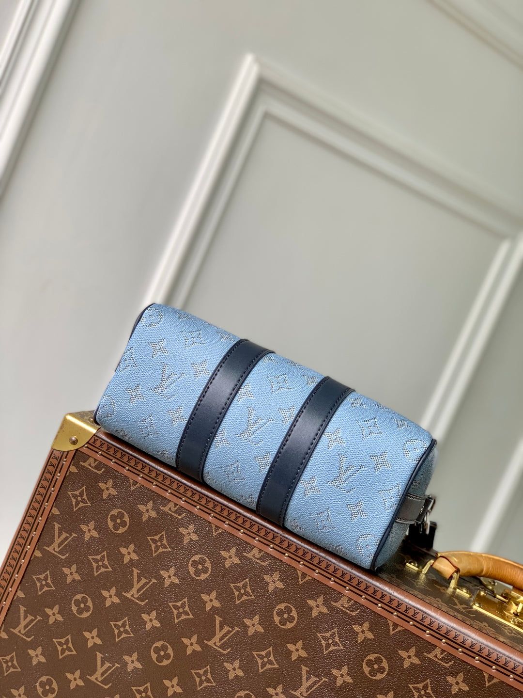 KEEPALL BANDOULIÈRE 25 INSKY BLUE MONOGRAM HERITAGE CANVAS DARK BLUE CALFSKIN