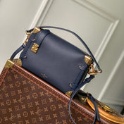 SIDE TRUNK 23.5 IN NAVY BLUE CALFSKIN SLOCK GOLD