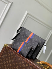 RIO TOILET POUCH 25 IN BLACK CANVAS MONOGRAM SILVER LOCK