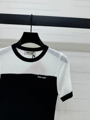 MIUMIU CREW NECK SHORT-SLEEVE SHEER KNIT TOP 274813