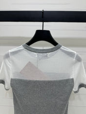 MIUMIU CREW NECK SHORT-SLEEVE SHEER KNIT TOP 274812