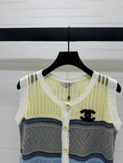 CHANEL EMBROIDERED LOGO OPEN-KNIT VEST 274869