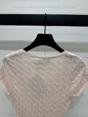 MIUMIU U-NECK KNITTED SHORT-SLEEVE TOP PINK 274947