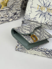 DIOR 25S SADDLE JASMINE GUSSET CARD HOLDER 10 IN GRAY OBLIQUE JACQUARD CANVAS