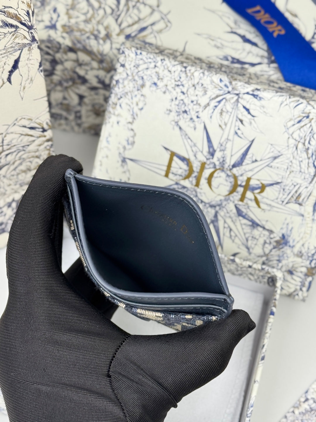 DIOR 25S 30 MONTAIGNE CARD HOLDER 10 IN BLACK OBLIQUE JACQUARD CANVAS