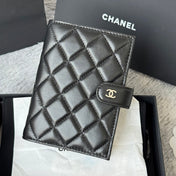 CHANEL 25S MULTI PURPOSE PASSPORT WALLET 15 IN BLACK LAMBSKIN SILVER HARDWARE