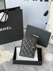 CHANEL 25S MULTI PURPOSE PASSPORT WALLET 15 IN BLACK CALFSKIN GOLD HARDWARE