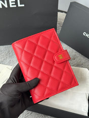 CHANEL 25S MULTI PURPOSE PASSPORT WALLET 15 IN VIVID RED CALFSKIN GOLD HARDWARE