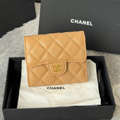 CHANEL 25S CF SMALL TRI FOLD WALLET 11 IN GOLDEN CARAMEL CAVIAR GOLD HARDWARE