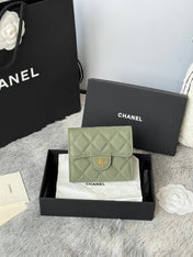 CHANEL 25S CF SMALL TRI FOLD WALLET 11 IN MOSS GREEN CAVIAR GOLD HARDWARE