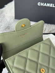 CHANEL 25S CF SMALL TRI FOLD WALLET 11 IN MOSS GREEN CAVIAR GOLD HARDWARE