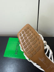 BOTTEGA VENETA 26S WOVEN STRAP HIGH-HEEL SANDALS 55 MM IN WHITE LAMBSKIN