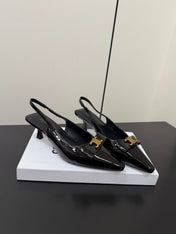 CELINE 26S TRIOMPHE SLINGBACK PUMPS IN BLACK PATENT CALFSKIN GOLD HARDWARE