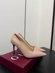 GUCCI 26S POINTED TOE PUMPS 85MM IN NUDE BEIGE CALFSKIN