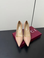 GUCCI 26S POINTED TOE PUMPS 85MM IN NUDE BEIGE CALFSKIN