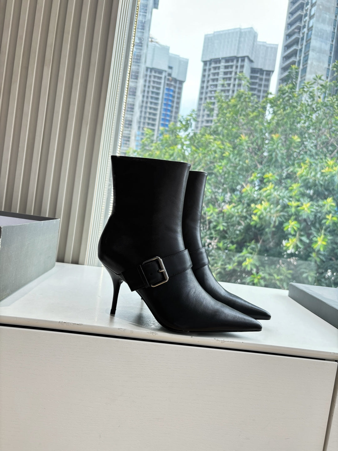BALENCIAGA 25S ANKLE BOOTS WITH ZIPPER IN BLACK COW LEATHER SILVER HARDWARE