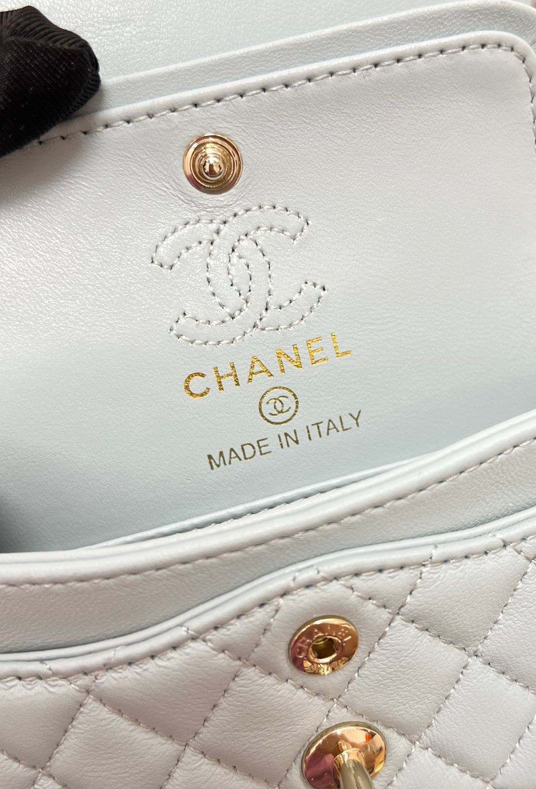 CHANEL 25S FLAP CHARM BAG 13 IN LIGHT BLUE LAMBSKIN