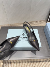 PRADA 26S POINTED TOE SLINGBACK HIGH HEELS 55MM IN BLACK SHEEPSKIN