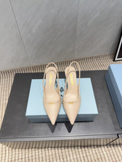 PRADA 26S POINTED TOE SLINGBACK HIGH HEELS 55MM IN NUDE SHEEPSKIN
