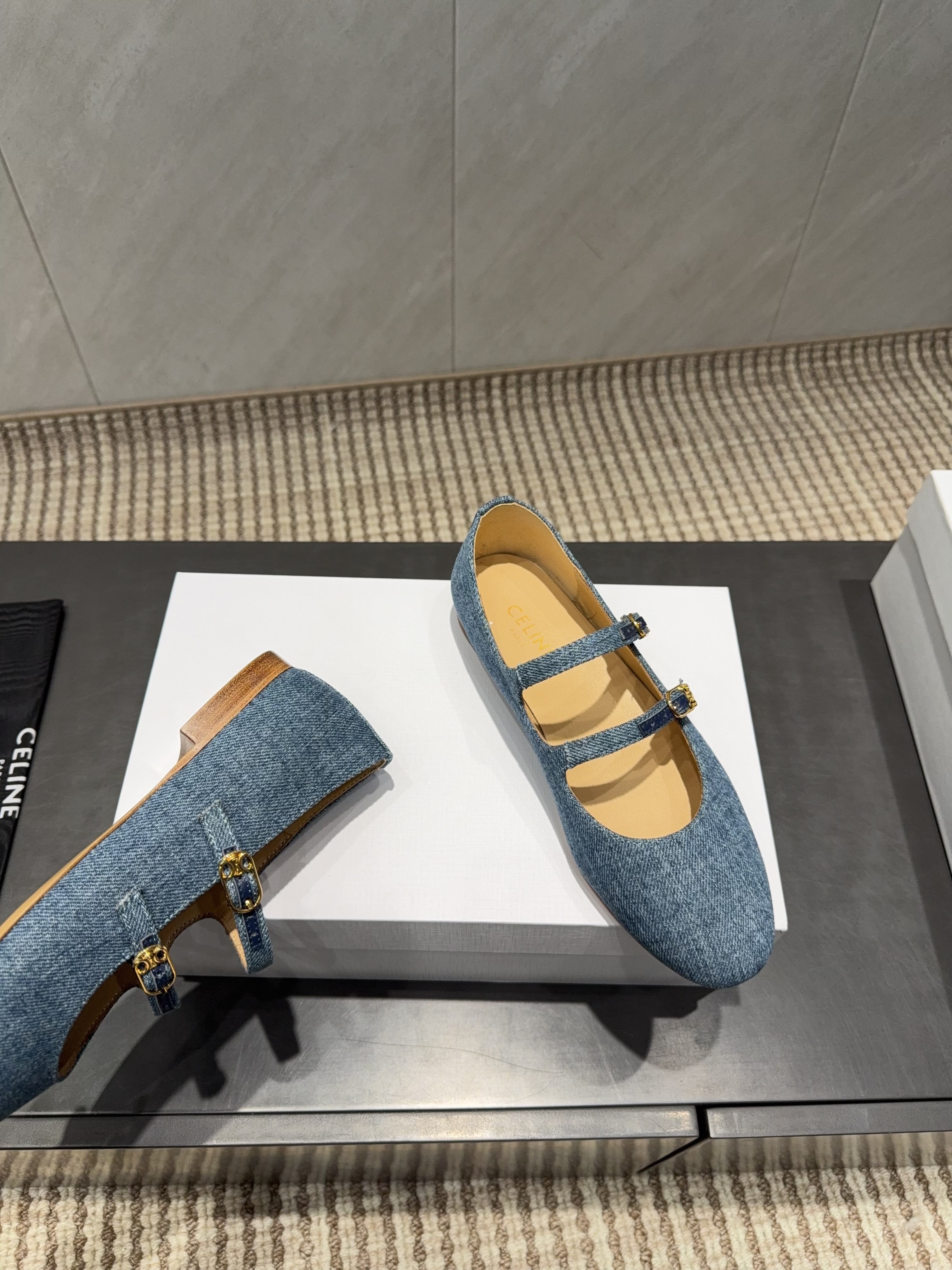 CELINE 26S BALLET FLATS IN BLUE DENIM