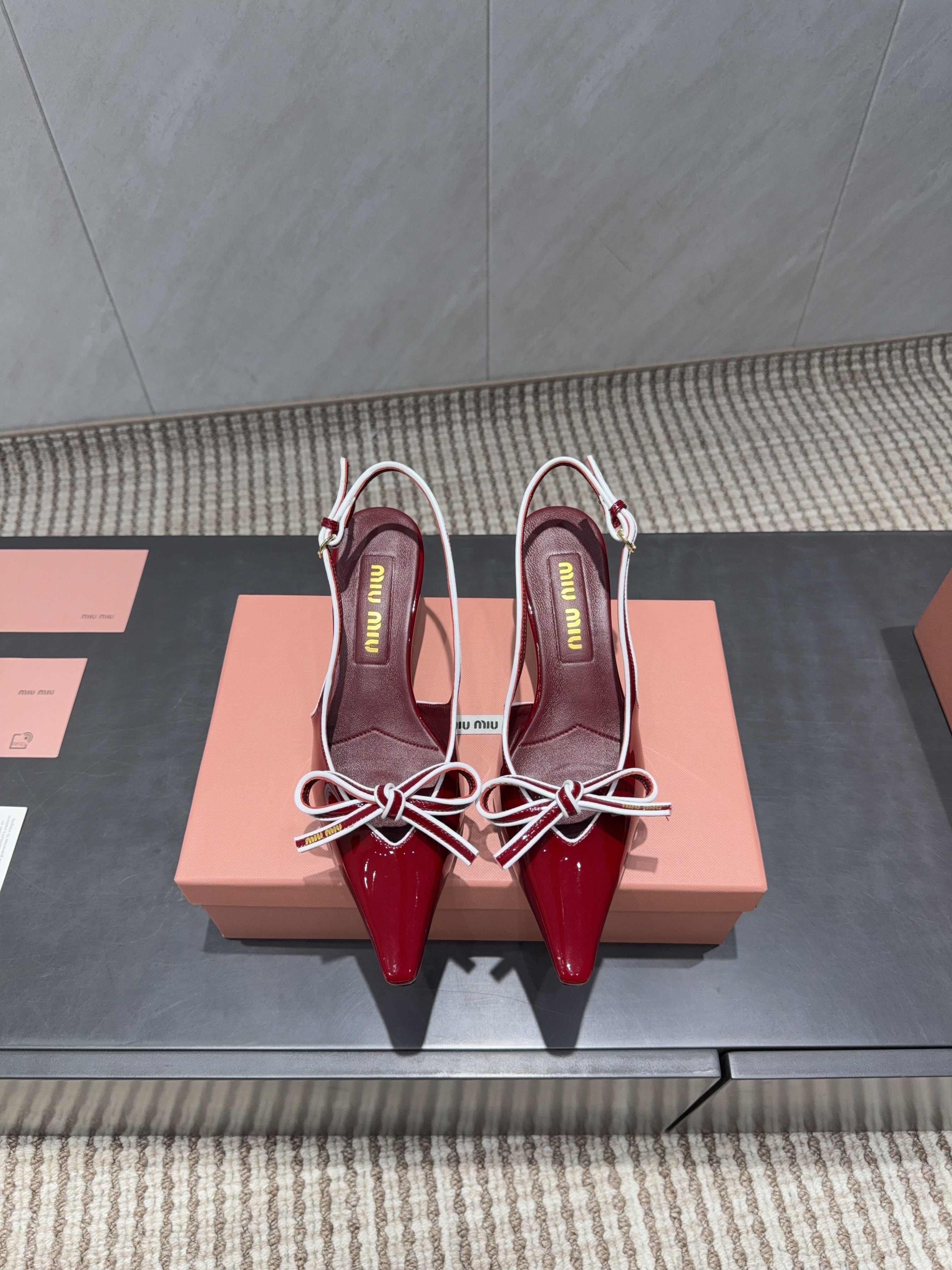 MIUMIU 26S SLINGBACK 55MM IN DARK RED CALFSKIN WITH BOW