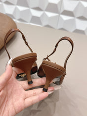 PRADA 26S POINTED TOE SLINGBACK HIGH HEELS 55MM IN BROWN CALFSKIN WITH BOW