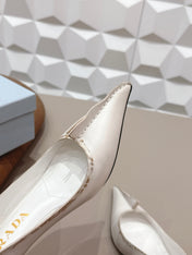 PRADA 26S POINTED TOE HIGH HEELS 55MM IN CREAM WHITE CALFSKIN