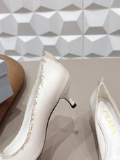 PRADA 26S POINTED TOE HIGH HEELS 55MM IN CREAM WHITE CALFSKIN