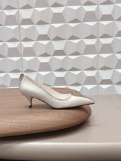 PRADA 26S POINTED TOE HIGH HEELS 55MM IN CREAM WHITE CALFSKIN