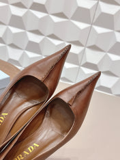 PRADA 26S POINTED TOE HIGH HEELS 55MM IN BROWN CALFSKIN