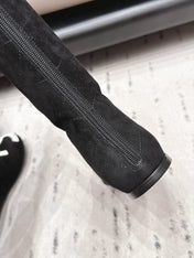 CHANEL 26S KNEE HIGH BOOTS IN BLACK SUEDE AND PATENT CUFF