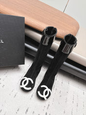 CHANEL 26S KNEE HIGH BOOTS IN BLACK SUEDE AND PATENT CUFF