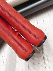 CHANEL 26S KNEE HIGH BOOTS IN RED QUILTED CALFSKIN AND BLACK PATENT CUFF
